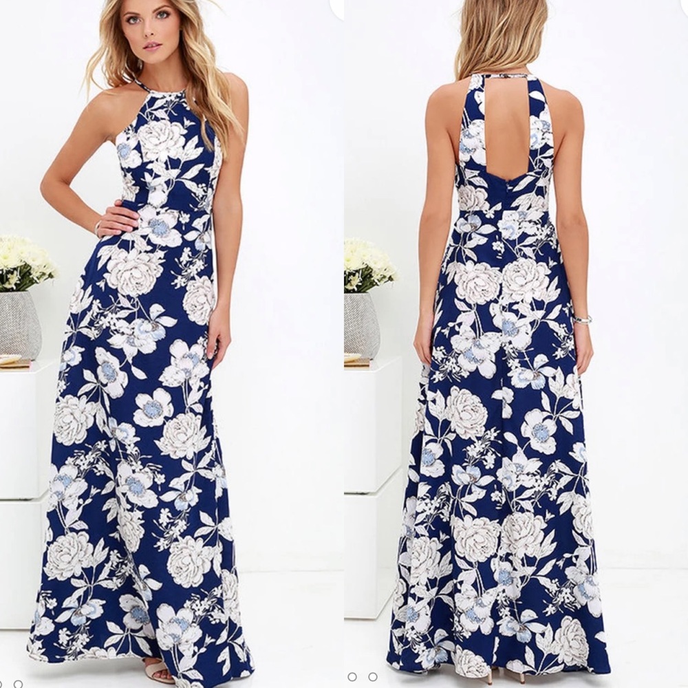 Lulus In Blossom Blue Floral Print Maxi Dress